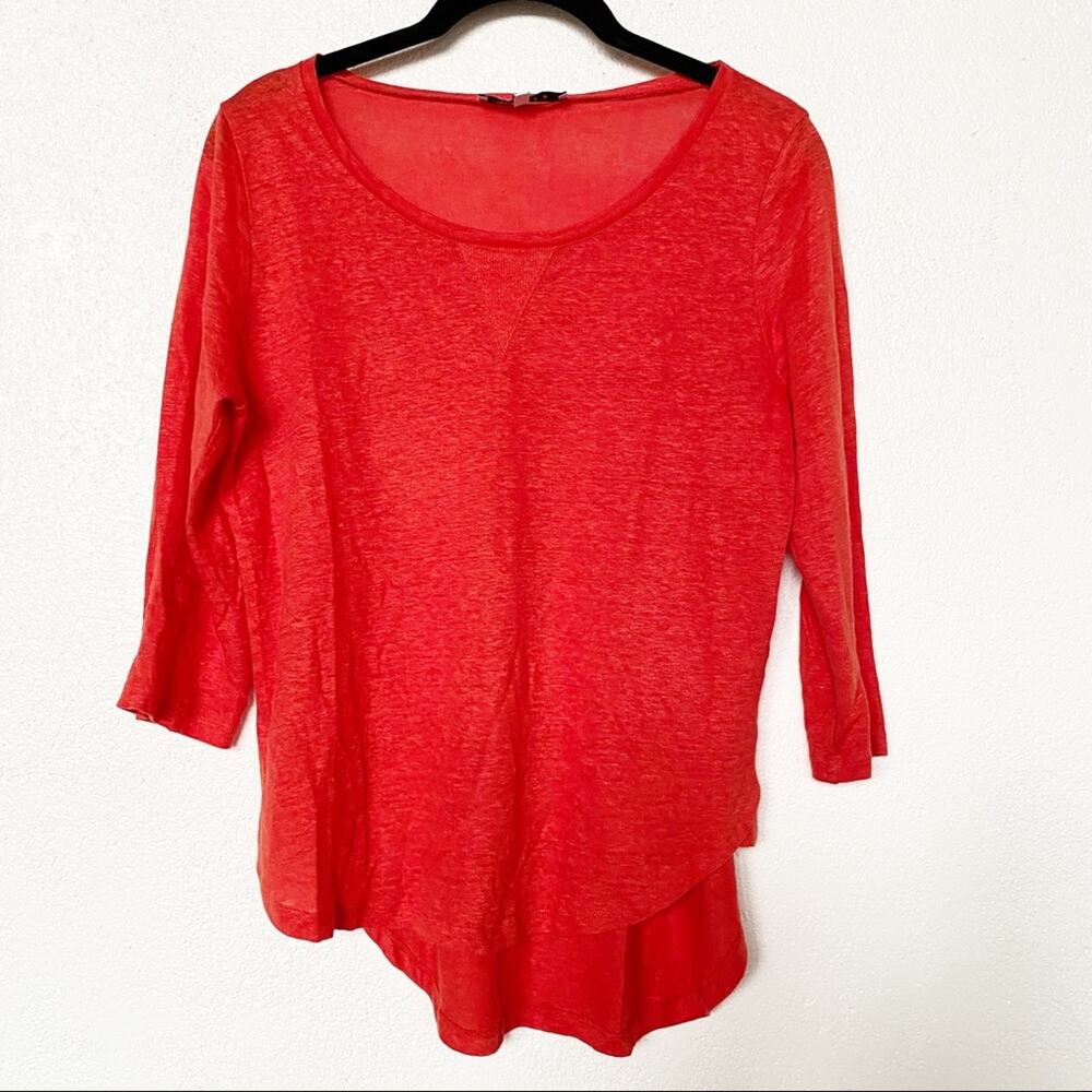 Sandro Linen 3/4 Sleeve Knit Warm Red Top Size Small